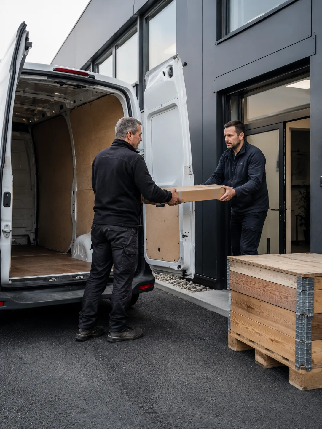 Paket wird direkt aus einem Transporter übergeben